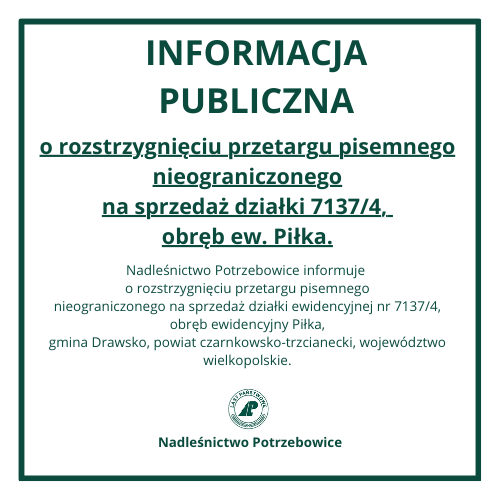 Informacja Publiczna o rozstrzygnięciu przetargu pisemnego nieograniczonego na sprzedaż działki